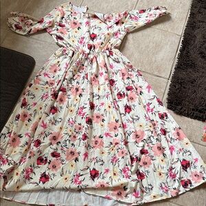 SHEIN Floral Kids Dress in Pink and Cream